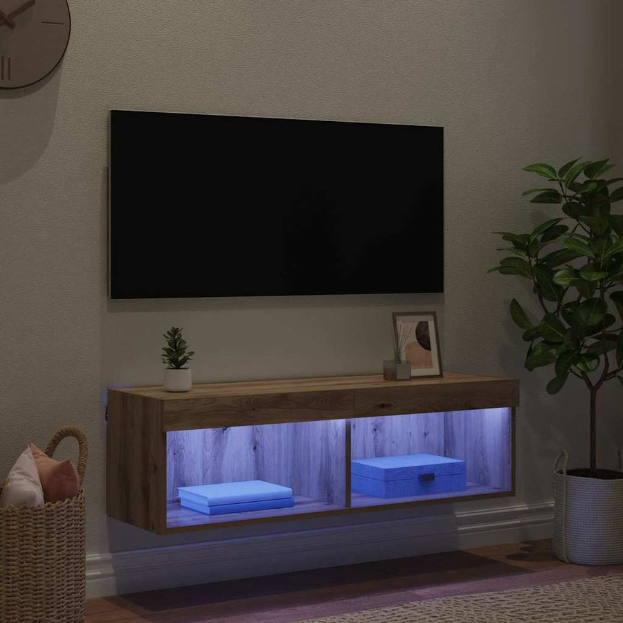 Tv-Wandkast Panama Artisan Eiken 100 X 30 X 30 Cm Bewerkt Hout artisanaal eikenkleurig