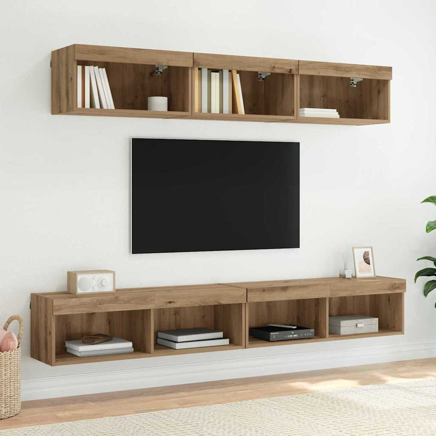 Tv-Wandkast Panama Artisan Eiken 100 X 30 X 30 Cm Bewerkt Hout artisanaal eikenkleurig
