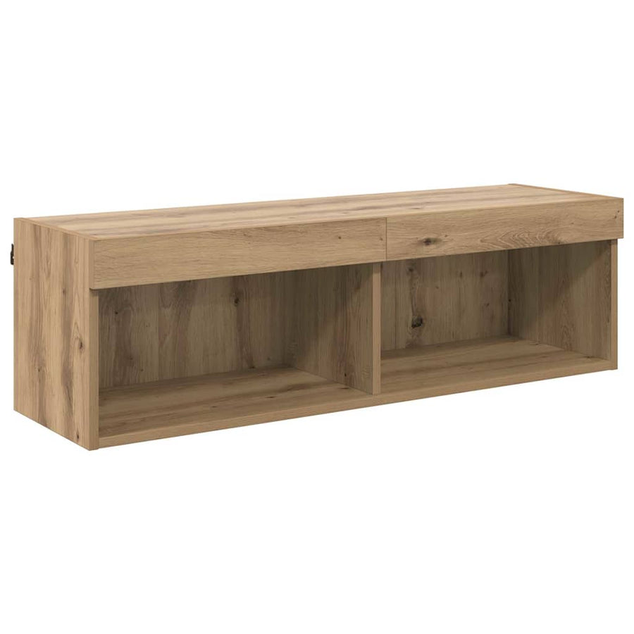 Tv-Wandkast Panama Artisan Eiken 100 X 30 X 30 Cm Bewerkt Hout artisanaal eikenkleurig