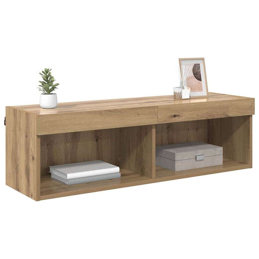 Tv-Wandkast Panama Artisan Eiken 100 X 30 X 30 Cm Bewerkt Hout artisanaal eikenkleurig
