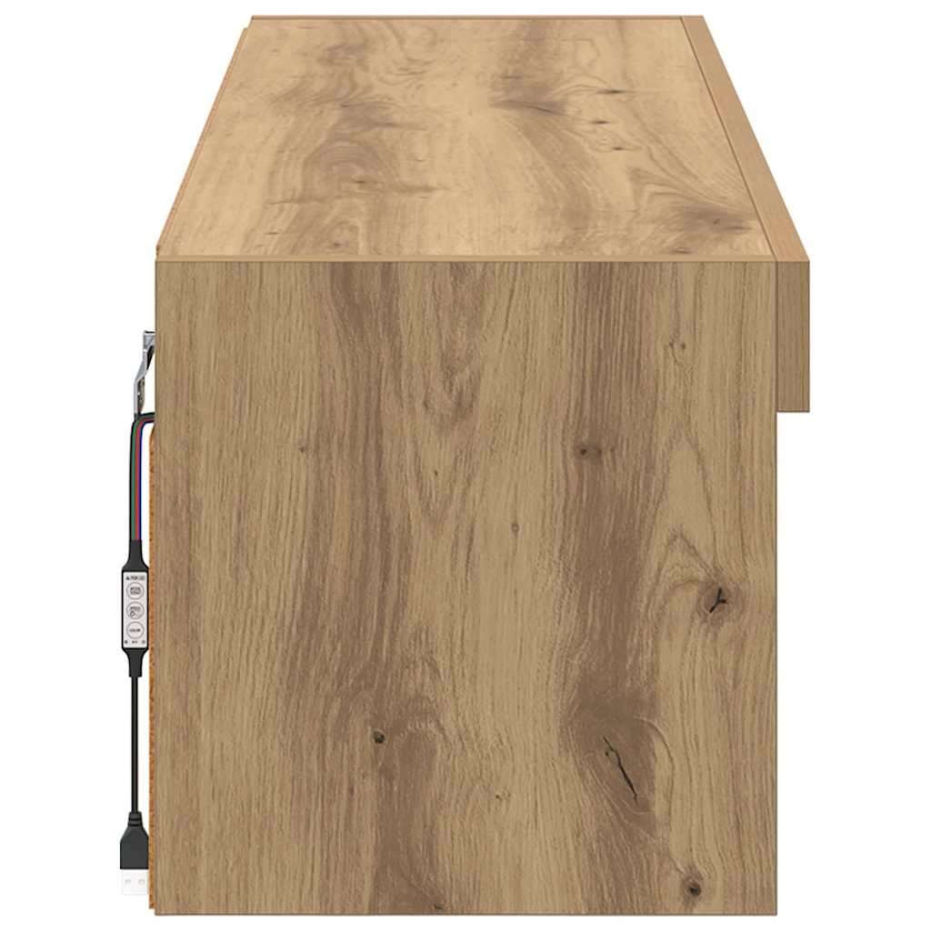Tv-Wandkast Panama Artisan Eiken 100 X 30 X 30 Cm Bewerkt Hout artisanaal eikenkleurig