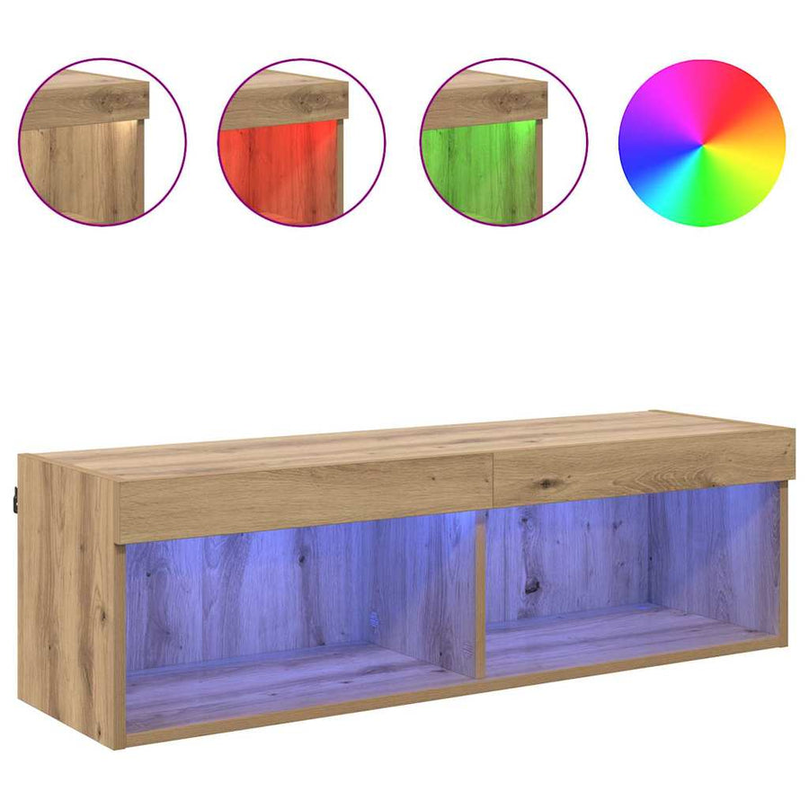 Tv-Wandkast Panama Artisan Eiken 100 X 30 X 30 Cm Bewerkt Hout artisanaal eikenkleurig