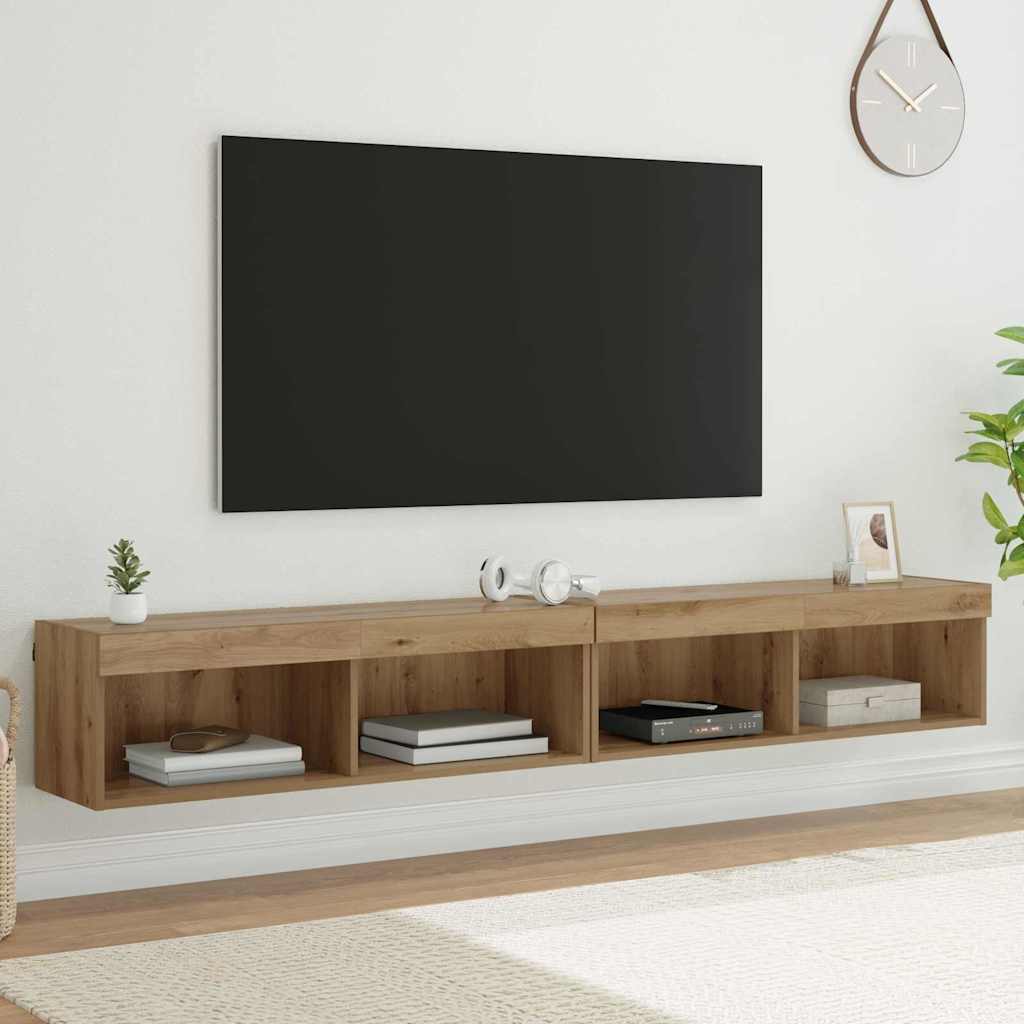 Tv Wandkasten Panama 2 Pcs Artisan Eiken 100 X 30 X 30 Cm artisanaal eikenkleurig