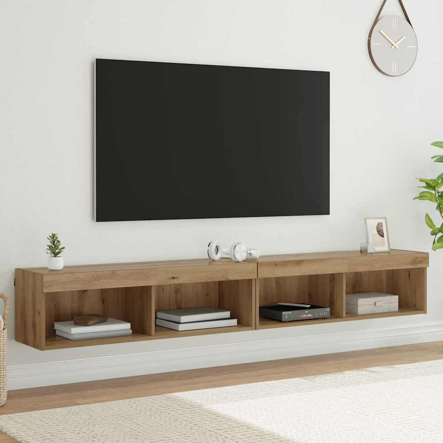 Tv Wandkasten Panama 2 Pcs Artisan Eiken 100 X 30 X 30 Cm artisanaal eikenkleurig