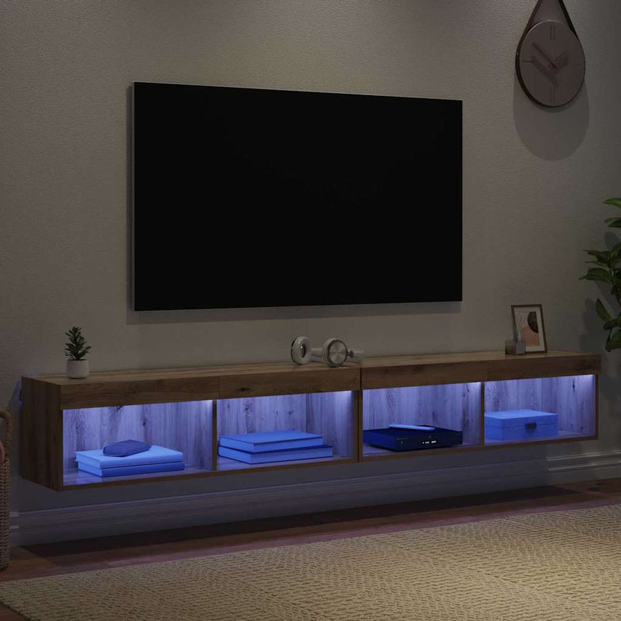 Tv Wandkasten Panama 2 Pcs Artisan Eiken 100 X 30 X 30 Cm artisanaal eikenkleurig