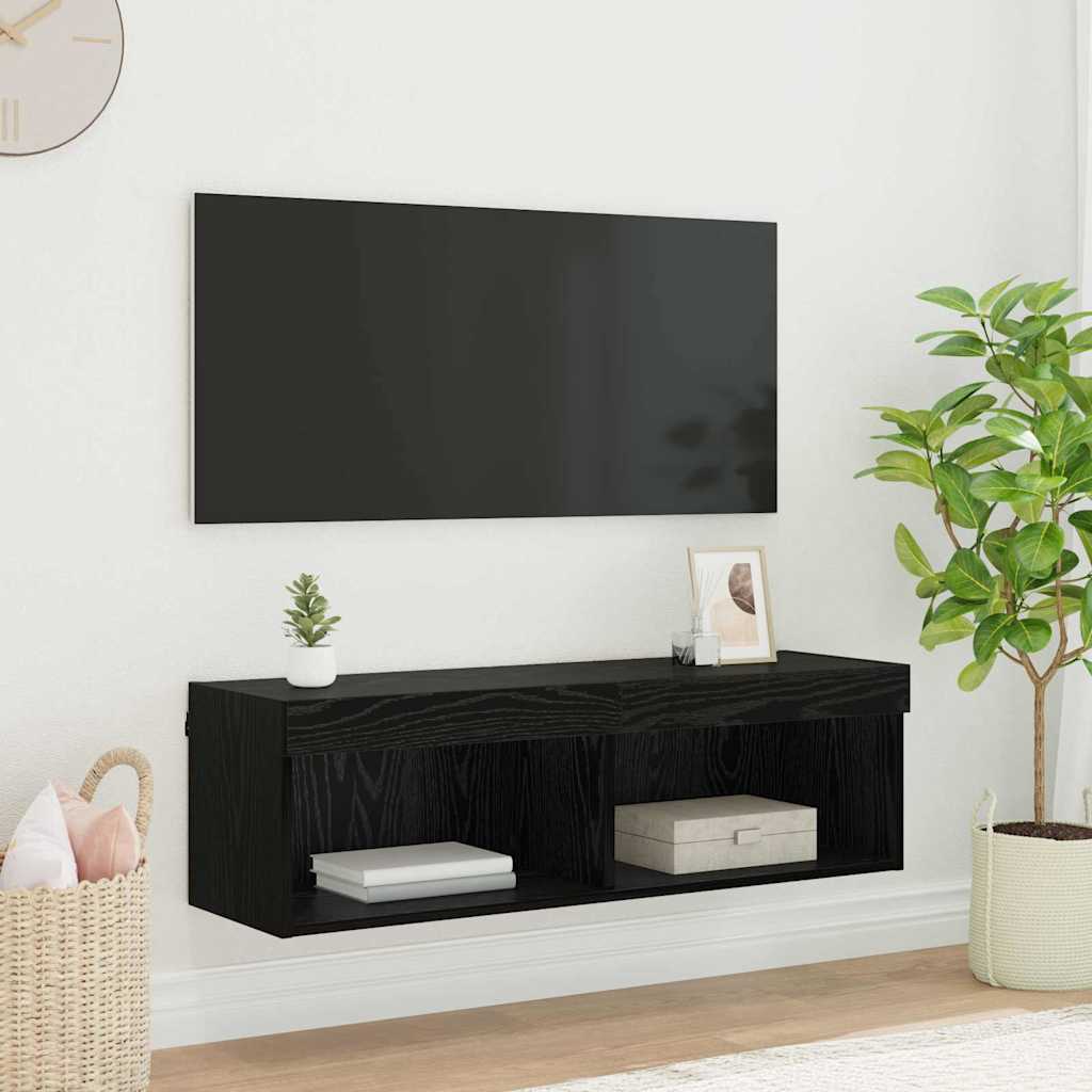 Tv-Wandkast Panama 100 X 30 X 30 Cm Bewerkt Hout Zwart eiken