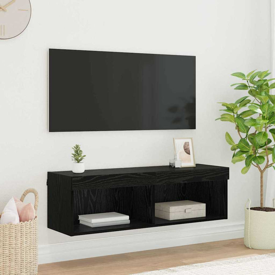 Tv-Wandkast Panama 100 X 30 X 30 Cm Bewerkt Hout Zwart eiken