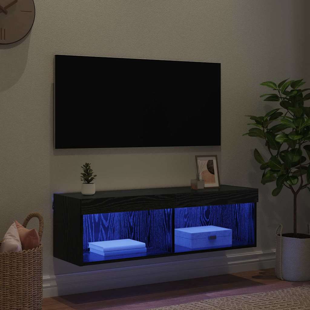 Tv-Wandkast Panama 100 X 30 X 30 Cm Bewerkt Hout Zwart eiken