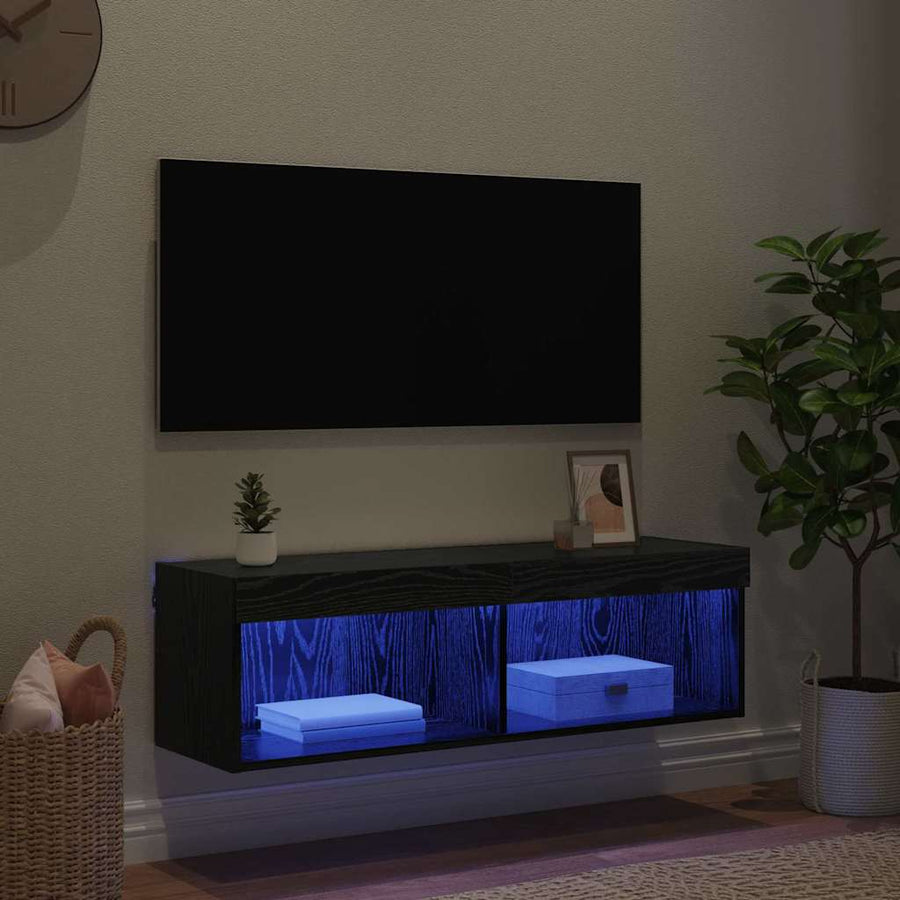 Tv-Wandkast Panama 100 X 30 X 30 Cm Bewerkt Hout Zwart eiken