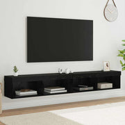 TV cabinet set with LED Wall-Mounted Black Oak Engineered Wood