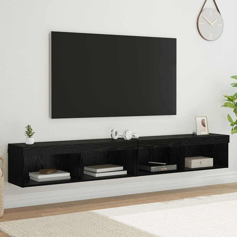 Tv Wandkasten Panama 2 Pcs 100 X 30 X 30 Cm Zwart eiken