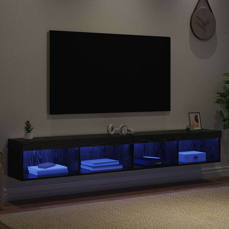 Tv Wandkasten Panama 2 Pcs 100 X 30 X 30 Cm Zwart eiken