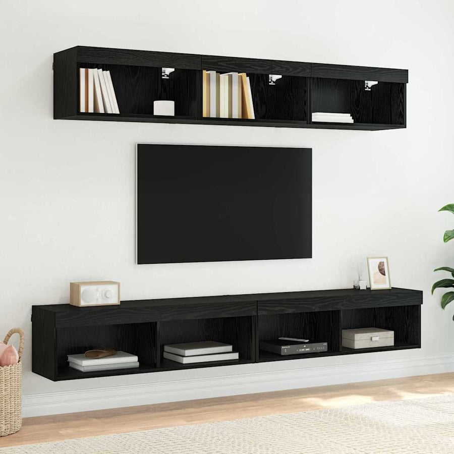 Tv Wandkasten Panama 2 Pcs 100 X 30 X 30 Cm Zwart eiken