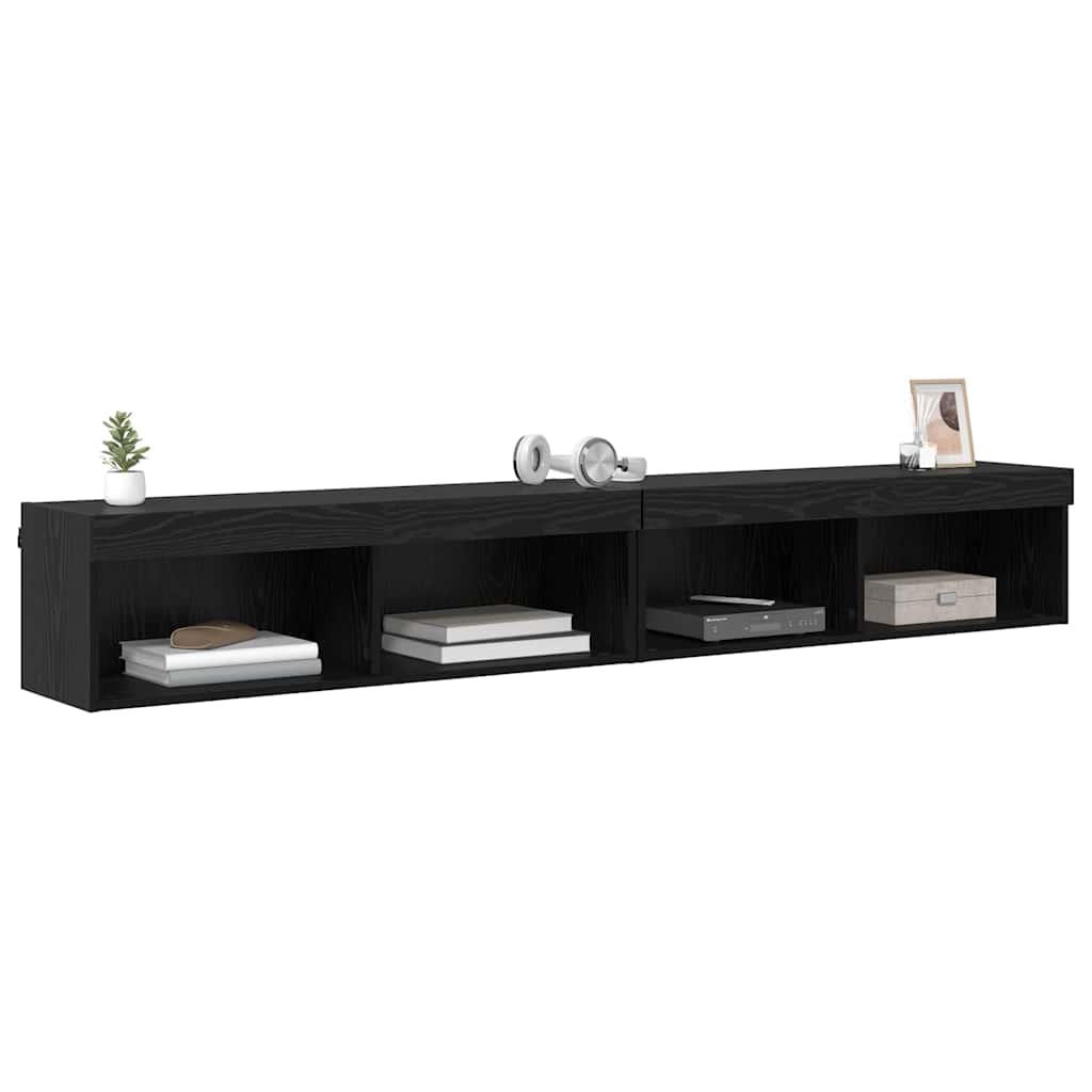 Tv Wandkasten Panama 2 Pcs 100 X 30 X 30 Cm Zwart eiken