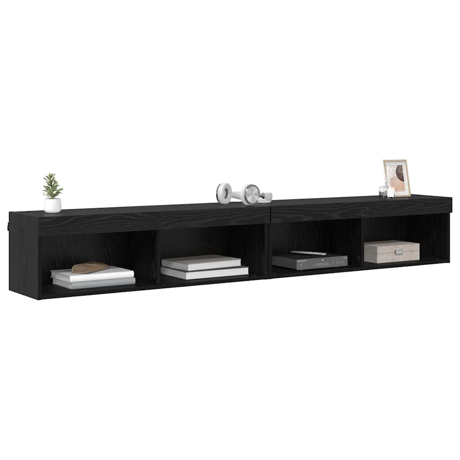 Tv Wandkasten Panama 2 Pcs 100 X 30 X 30 Cm Zwart eiken