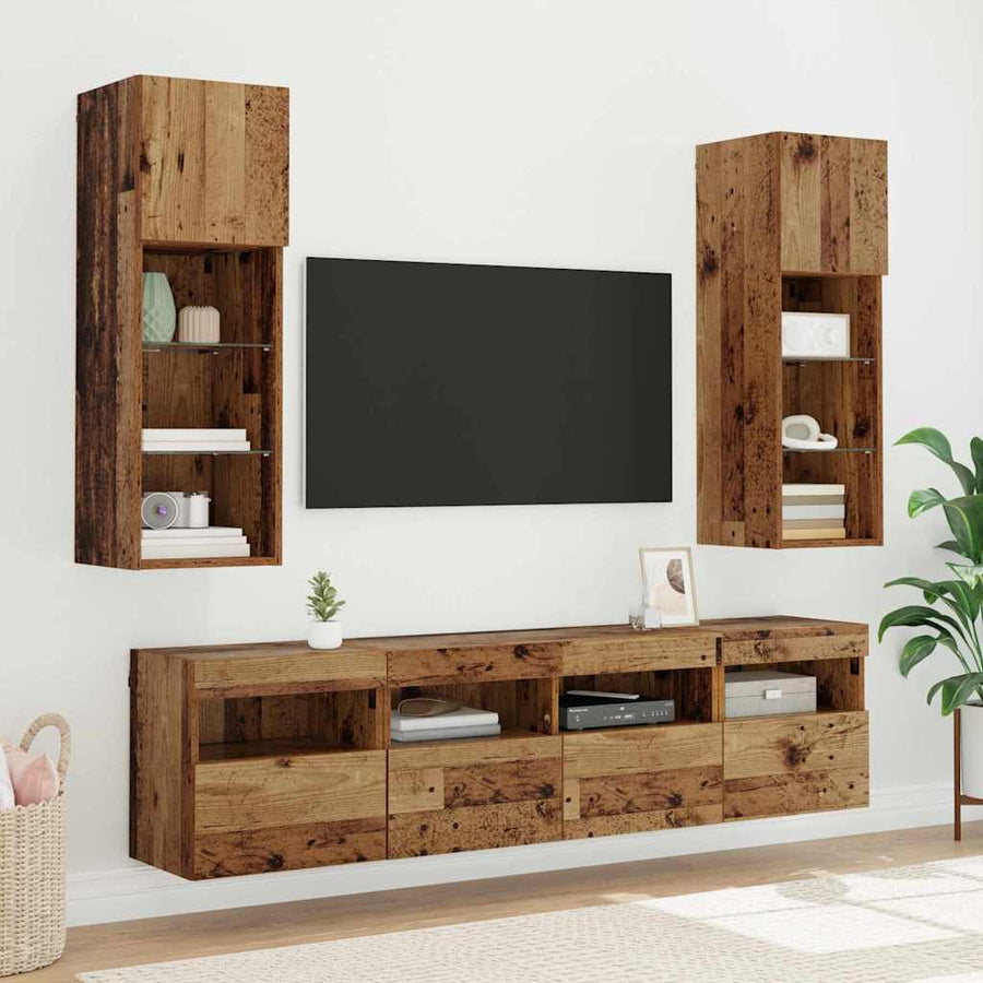 Tv Wandkasten 2 Pcs Oud Hout 40 X 30 X 40 Cm Bewerkt Hout