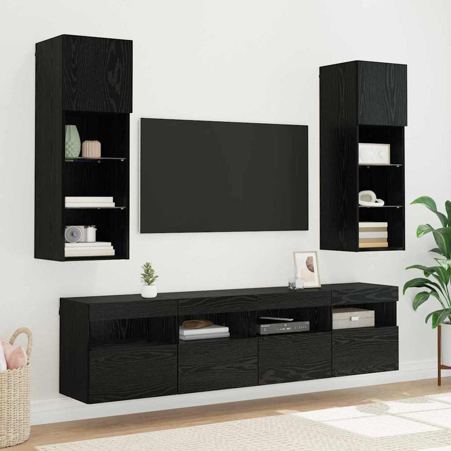 Tv Wandkasten 2 Pcs Zwart Eiken 40 X 30 X 40 Cm Bewerkt Hout