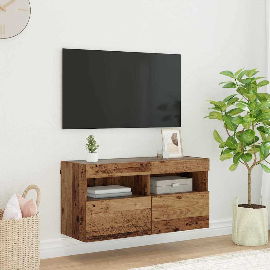 Tv Wandkast Oud Hout 80 X 30 X 40 Cm Bewerkt Hout