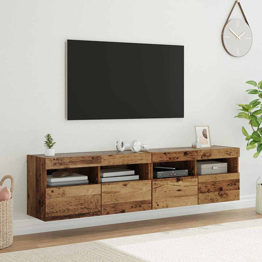 Tv Wandkasten 2 Pcs Oud Hout 80 X 30 X 40 Cm Bewerkt Hout