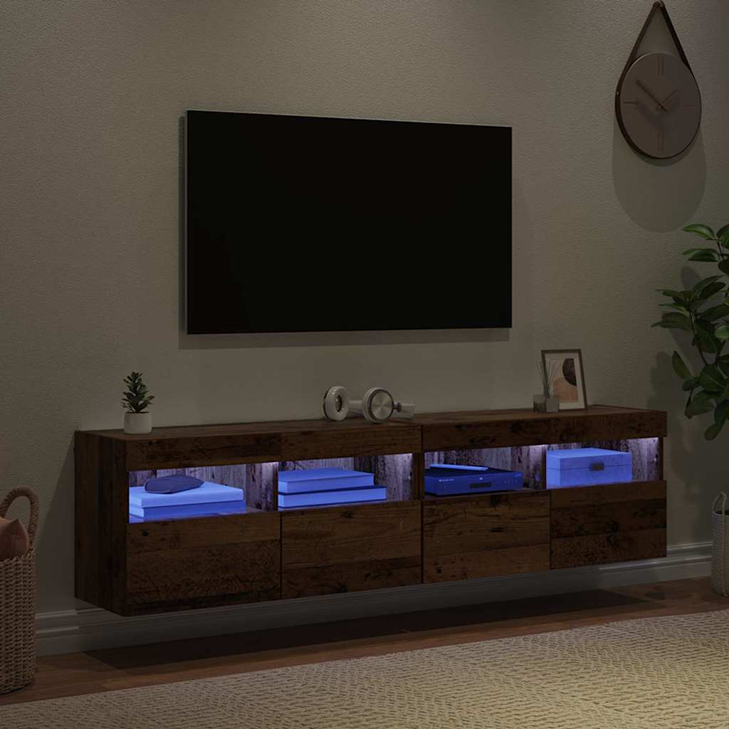 Tv Wandkasten 2 Pcs Oud Hout 80 X 30 X 40 Cm Bewerkt Hout