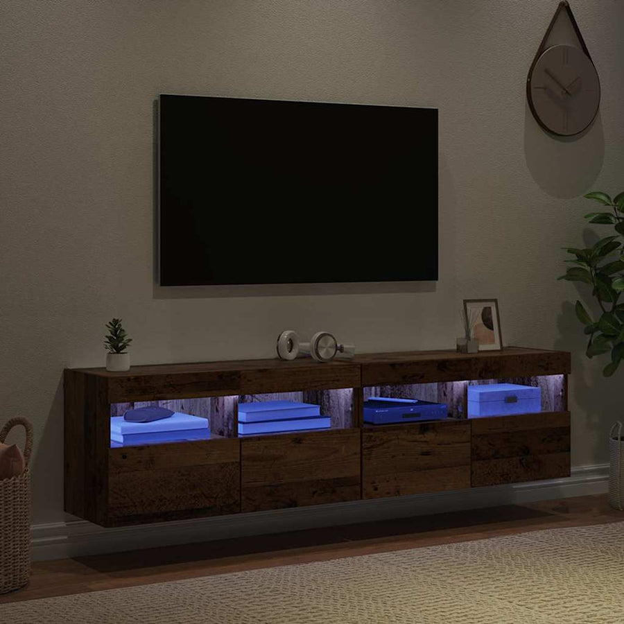 Tv Wandkasten 2 Pcs Oud Hout 80 X 30 X 40 Cm Bewerkt Hout