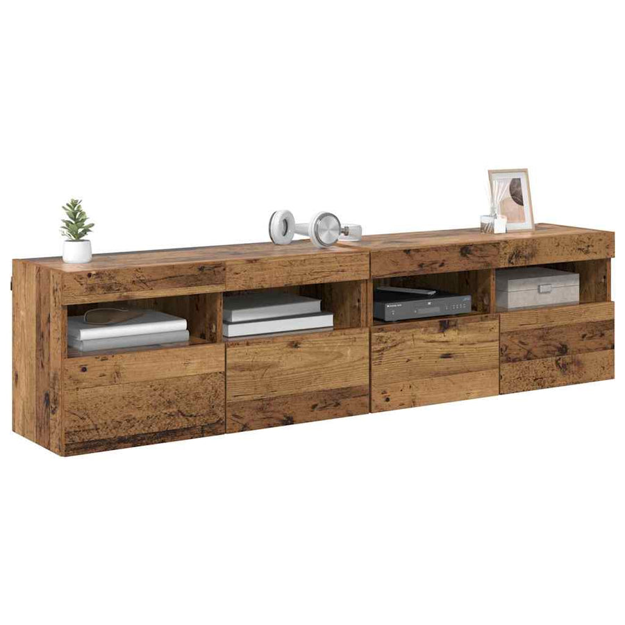 Tv Wandkasten 2 Pcs Oud Hout 80 X 30 X 40 Cm Bewerkt Hout