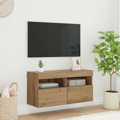 Tv Wandkast Artisan Eiken 80 X 30 X 40 Cm Bewerkt Hout