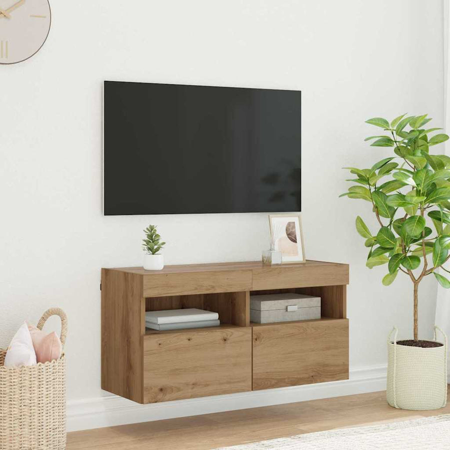 Tv Wandkast Artisan Eiken 80 X 30 X 40 Cm Bewerkt Hout