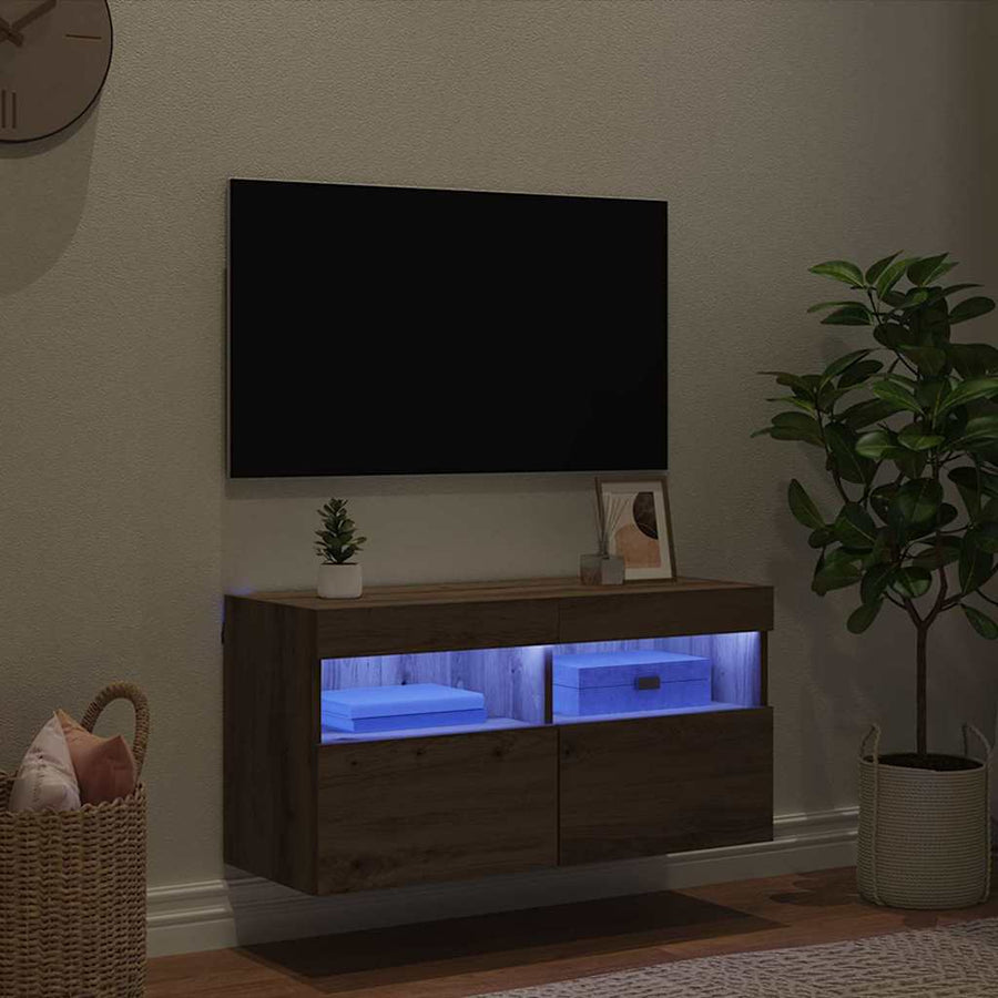 Tv Wandkast Artisan Eiken 80 X 30 X 40 Cm Bewerkt Hout