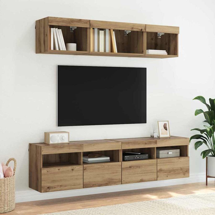 Tv Wandkast Artisan Eiken 80 X 30 X 40 Cm Bewerkt Hout