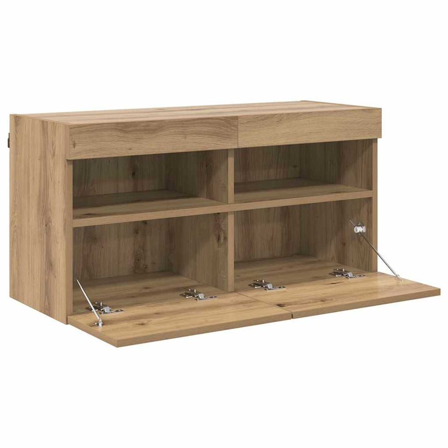 Tv Wandkast Artisan Eiken 80 X 30 X 40 Cm Bewerkt Hout