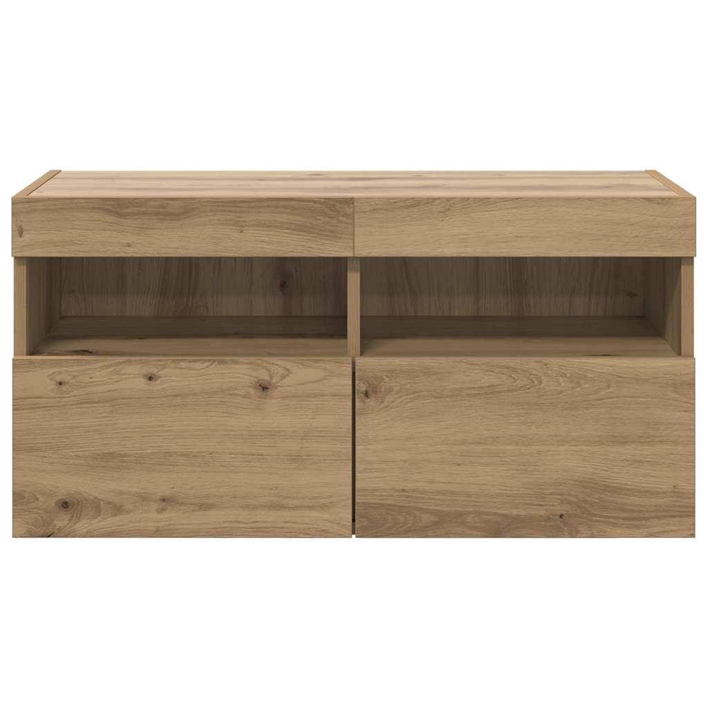 Tv Wandkast Artisan Eiken 80 X 30 X 40 Cm Bewerkt Hout