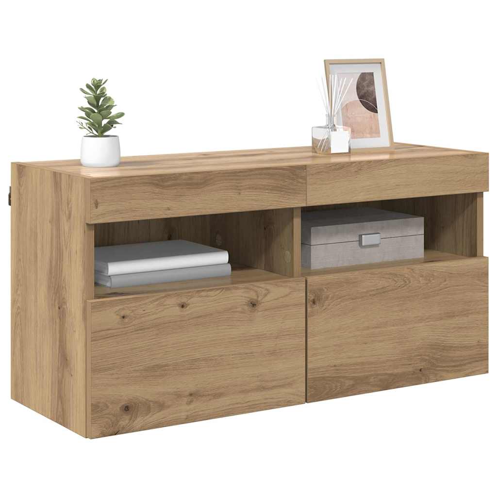 Tv Wandkast Artisan Eiken 80 X 30 X 40 Cm Bewerkt Hout