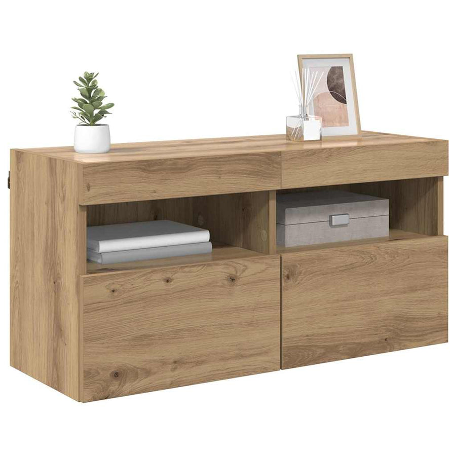 Tv Wandkast Artisan Eiken 80 X 30 X 40 Cm Bewerkt Hout