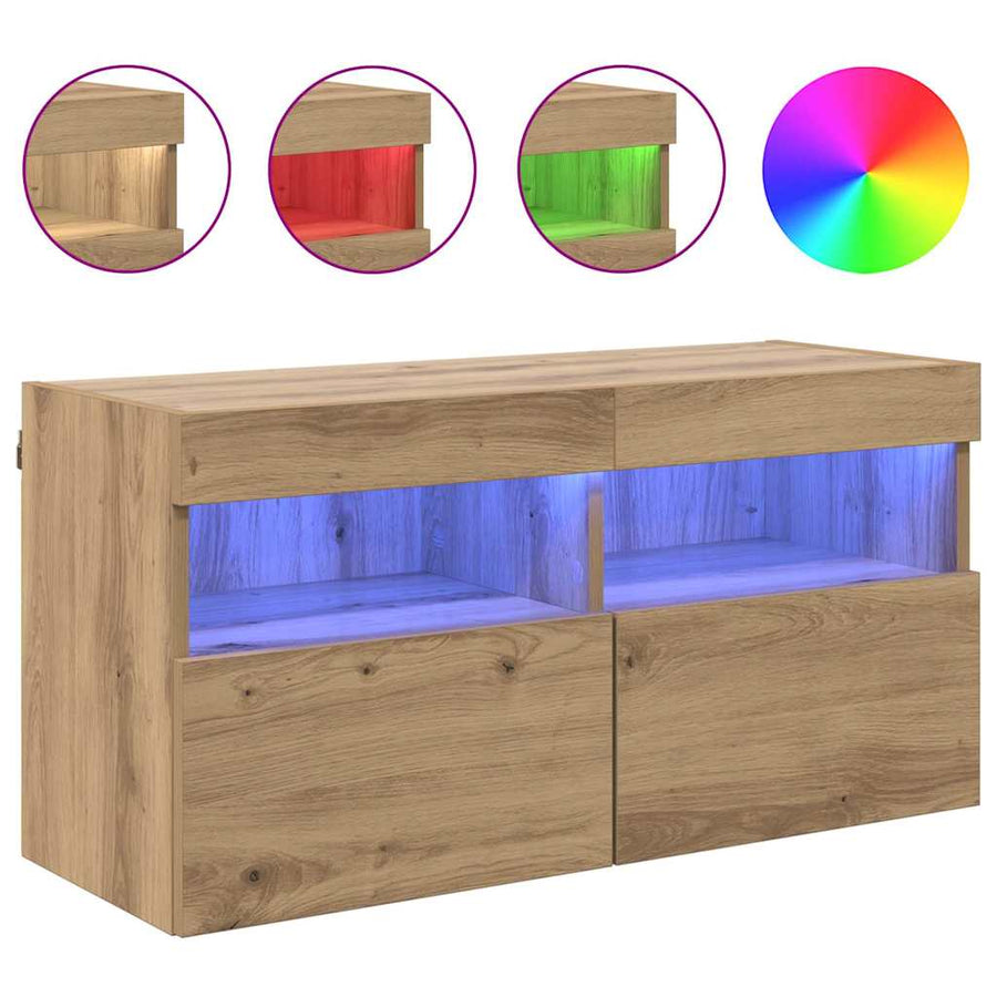 Tv Wandkast Artisan Eiken 80 X 30 X 40 Cm Bewerkt Hout