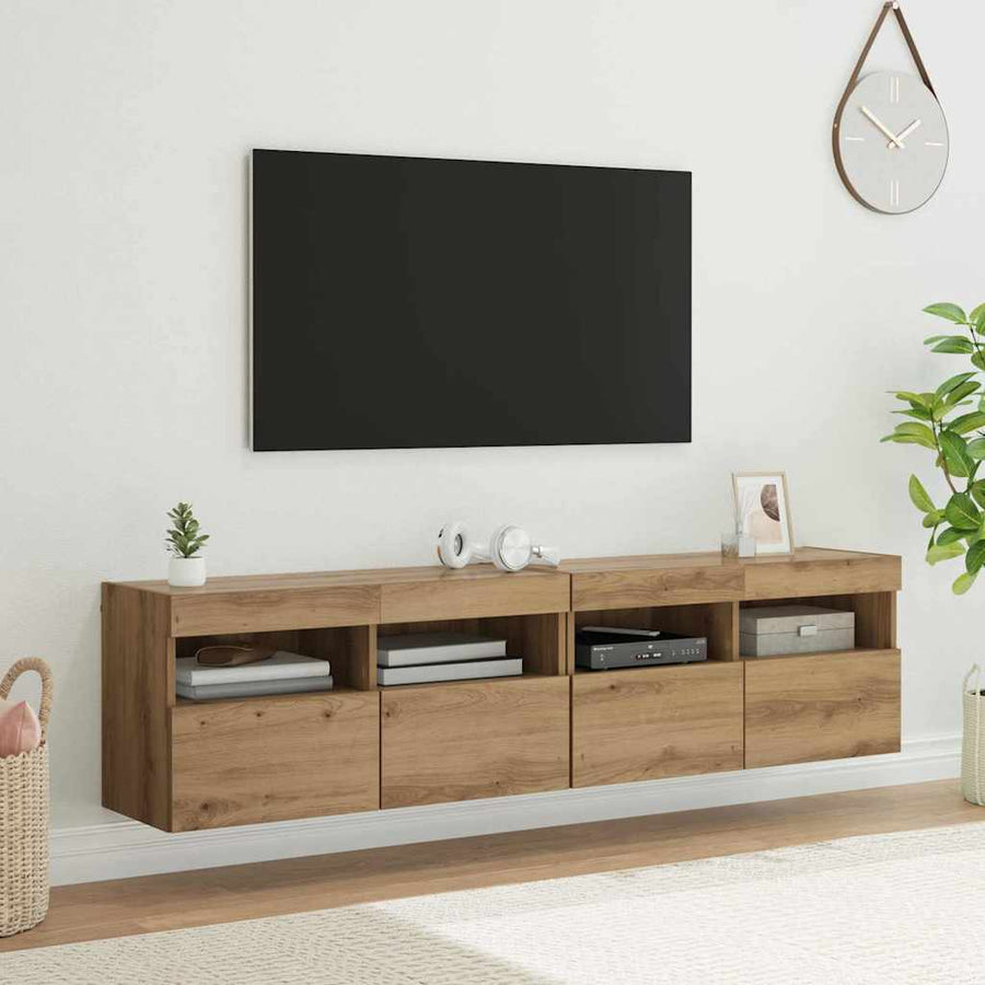 Tv Wandkasten 2 Pcs Artisan Eiken 80 X 30 X 40 Cm Bewerkt Hout
