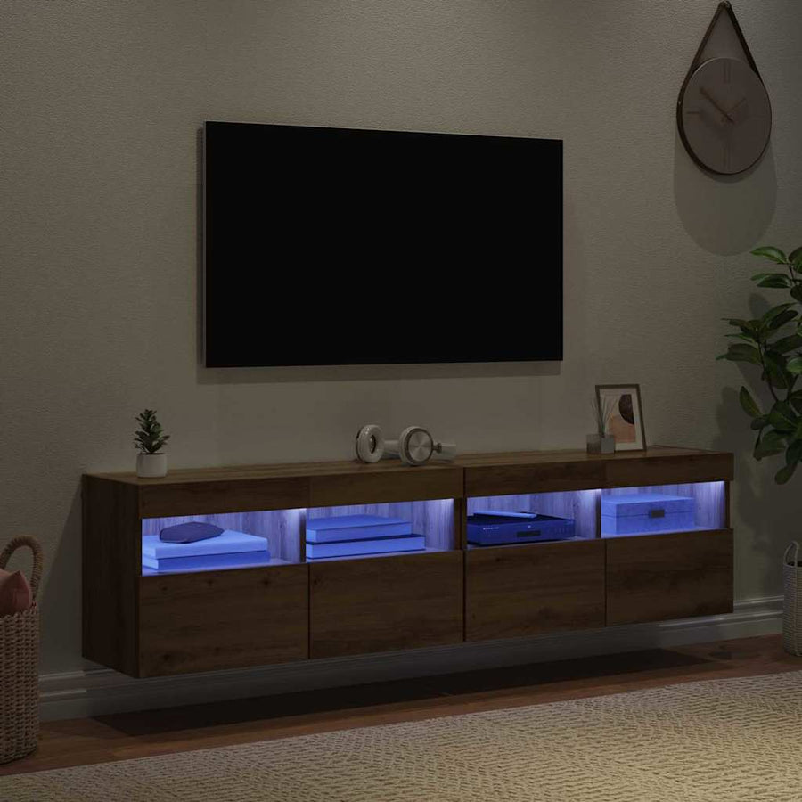 Tv Wandkasten 2 Pcs Artisan Eiken 80 X 30 X 40 Cm Bewerkt Hout