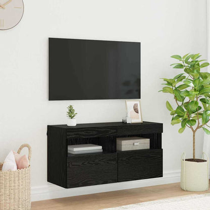 Tv Wandkast Zwart Eiken 80 X 30 X 40 Cm Bewerkt Hout