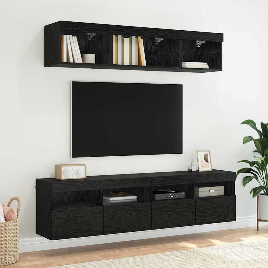 Tv Wandkast Zwart Eiken 80 X 30 X 40 Cm Bewerkt Hout