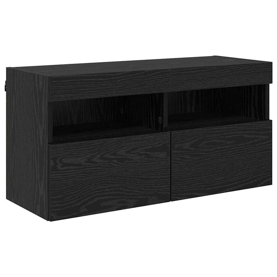 Tv Wandkast Zwart Eiken 80 X 30 X 40 Cm Bewerkt Hout