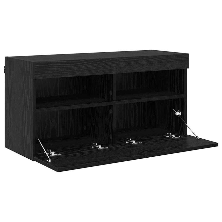 Tv Wandkast Zwart Eiken 80 X 30 X 40 Cm Bewerkt Hout