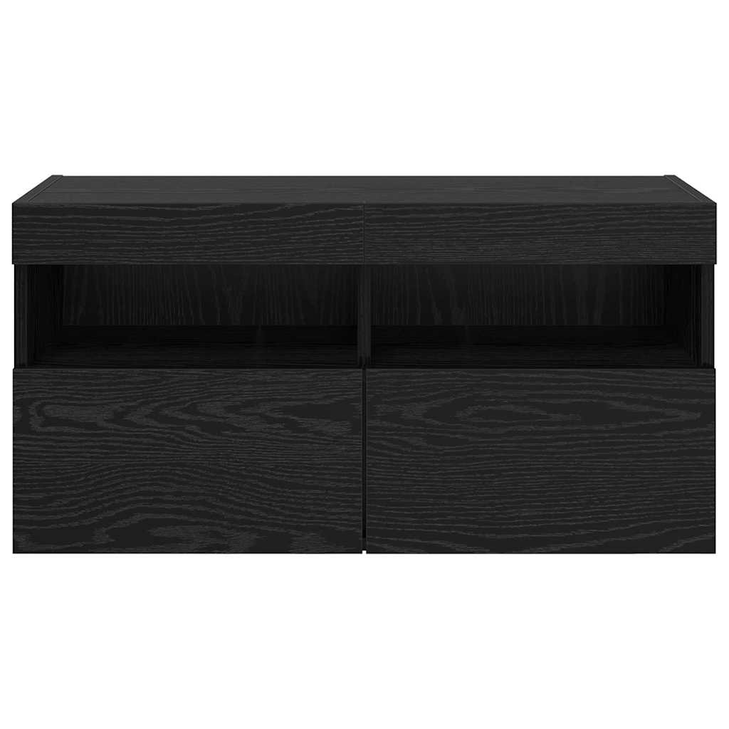 Tv Wandkast Zwart Eiken 80 X 30 X 40 Cm Bewerkt Hout