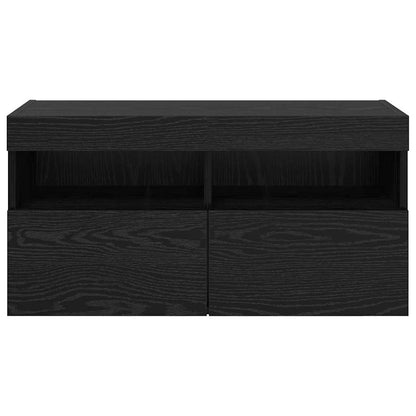 Tv Wandkast Zwart Eiken 80 X 30 X 40 Cm Bewerkt Hout