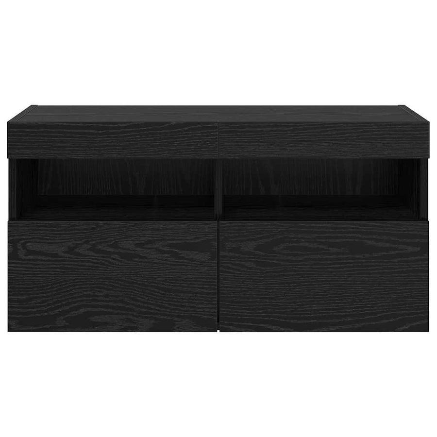 Tv Wandkast Zwart Eiken 80 X 30 X 40 Cm Bewerkt Hout