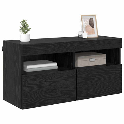 Tv Wandkast Zwart Eiken 80 X 30 X 40 Cm Bewerkt Hout