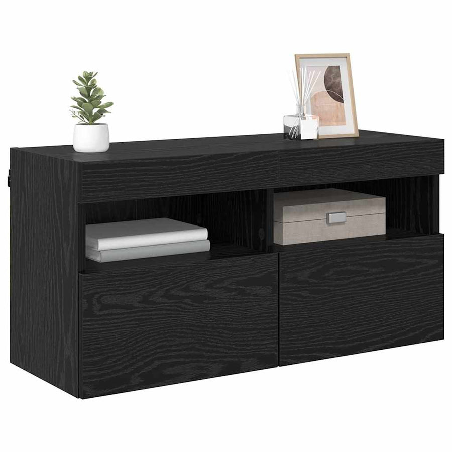 Tv Wandkast Zwart Eiken 80 X 30 X 40 Cm Bewerkt Hout