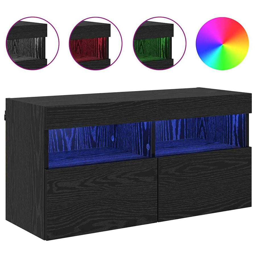 Tv Wandkast Zwart Eiken 80 X 30 X 40 Cm Bewerkt Hout