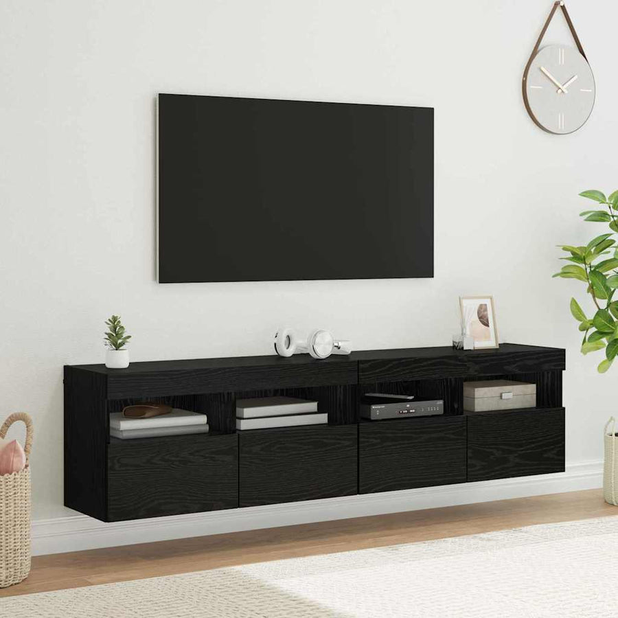 Tv Wandkasten 2 Pcs Zwart Eiken 80 X 30 X 40 Cm Bewerkt Hout