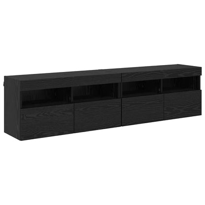 Tv Wandkasten 2 Pcs Zwart Eiken 80 X 30 X 40 Cm Bewerkt Hout