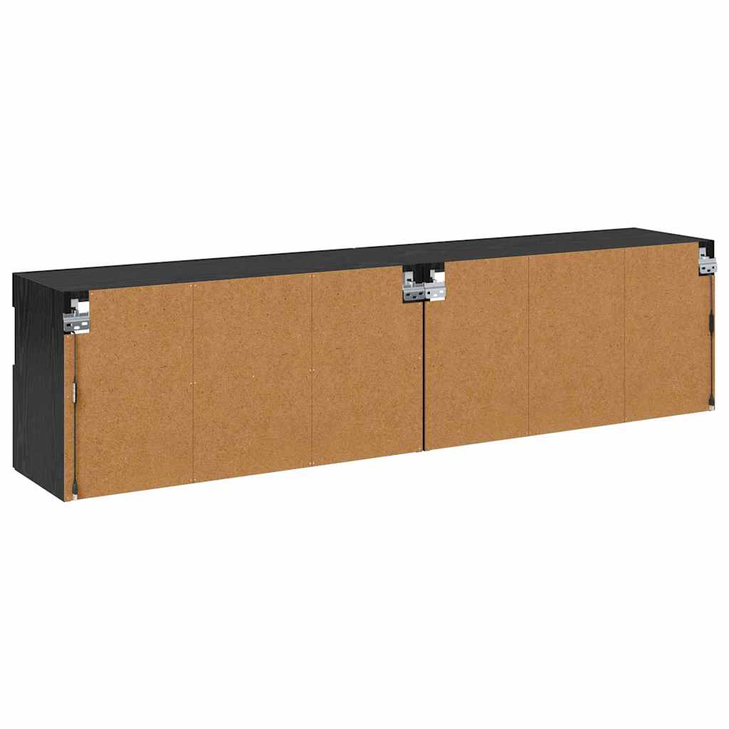 Tv Wandkasten 2 Pcs Zwart Eiken 80 X 30 X 40 Cm Bewerkt Hout